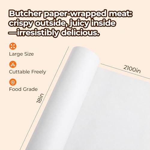 YRYM HT White Kraft Butcher Paper Roll -18 inch x 2100 inch (176 ft) Food Grade White Wrapping Paper for Meats of All Varieties - Unbleached Unwaxed and Uncoated Butcher Paper for Sublimation - Image 4
