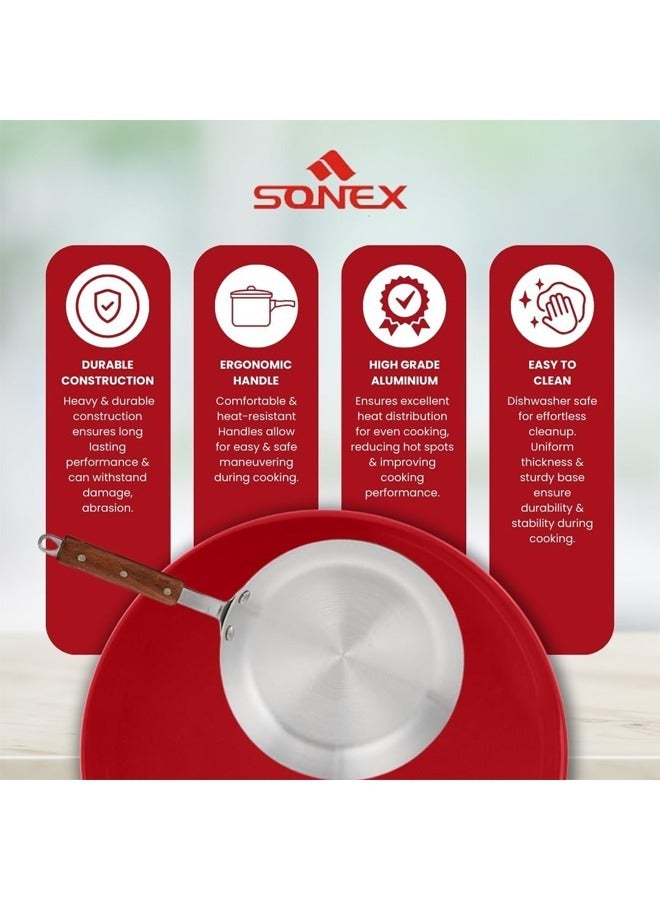 Sonex Traditional Frying Pan No.4 (30 cm), Cookware, Ergonominc Heat Resistant Wooden Handle, Frying Pan, Built to Last, Easy to Clean Dishwasher Safe,Metal Finish Aluminum, Silver - Image 4