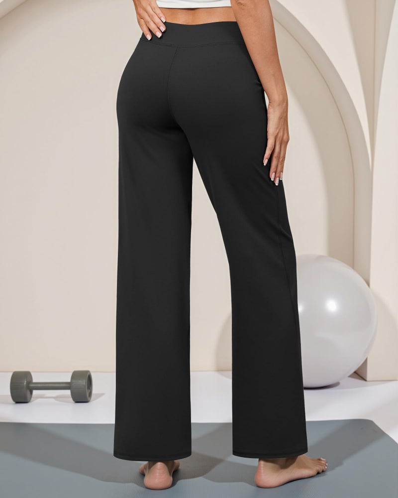 COPYLEAF Wide Leg Pants Woman Yoga Pants with Pockets Stretch Dress Work Pants Casual Lounge Sweatpants(Black XXL) - Image 2
