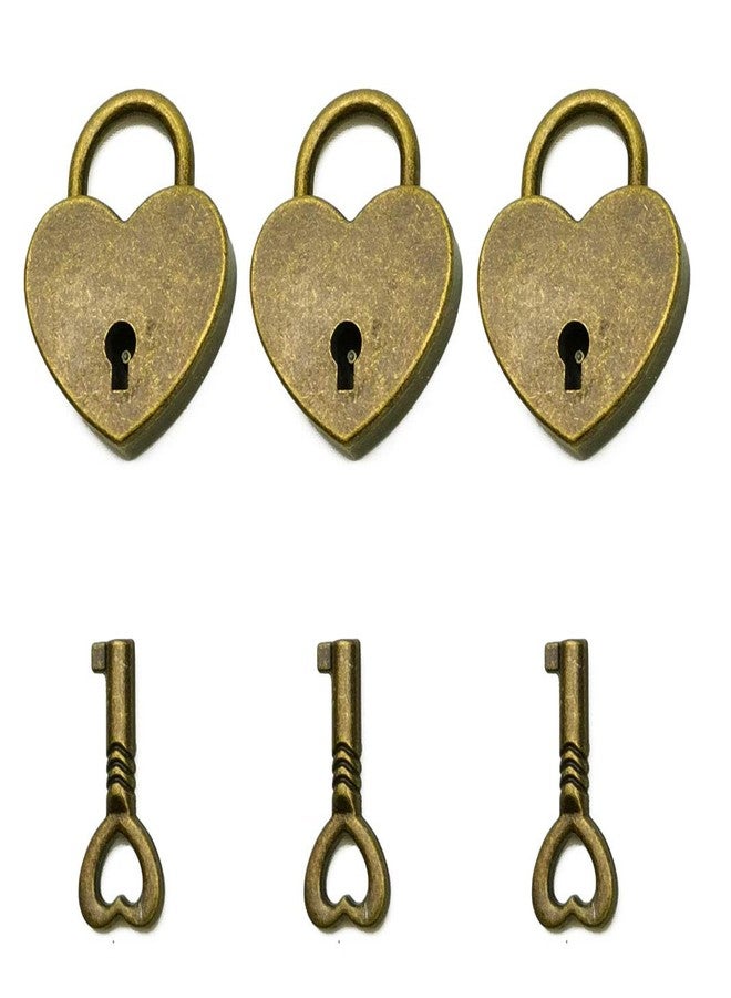 Hyamass Small Padlock with Keys -3Pcs Antique Bronze Heart Lock Set for Vintage Style Security & Gifts - Image 1