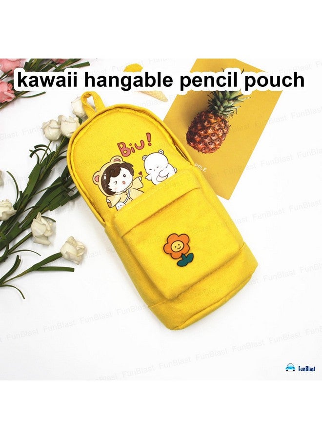 FunBlast Pencil Pouch for Girls - Kawaii Pencil Case, Large Capacity Hangable Pencil Case, Stylish Pencil Case, Cute Cartoon Pouch for Kids, Aesthetic Pouch for School & College Students (Yellow) - Image 2