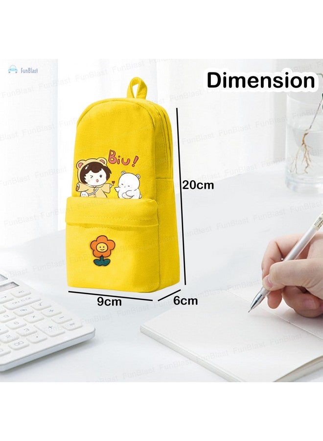 FunBlast Pencil Pouch for Girls - Kawaii Pencil Case, Large Capacity Hangable Pencil Case, Stylish Pencil Case, Cute Cartoon Pouch for Kids, Aesthetic Pouch for School & College Students (Yellow) - Image 3