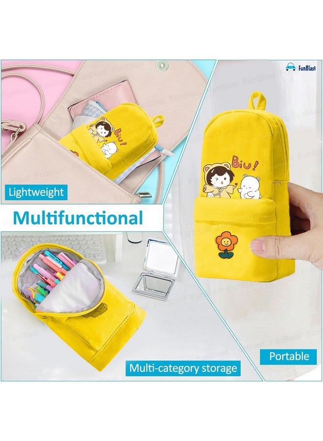 FunBlast Pencil Pouch for Girls - Kawaii Pencil Case, Large Capacity Hangable Pencil Case, Stylish Pencil Case, Cute Cartoon Pouch for Kids, Aesthetic Pouch for School & College Students (Yellow) - Image 4