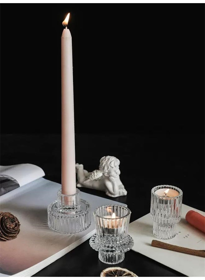 HOMESTAR 3 Pcs Glass Candlestick Holders, Tealight Candle Holders for Table Centerpieces, Wedding Decor and Dinner Party, Clear - Image 5