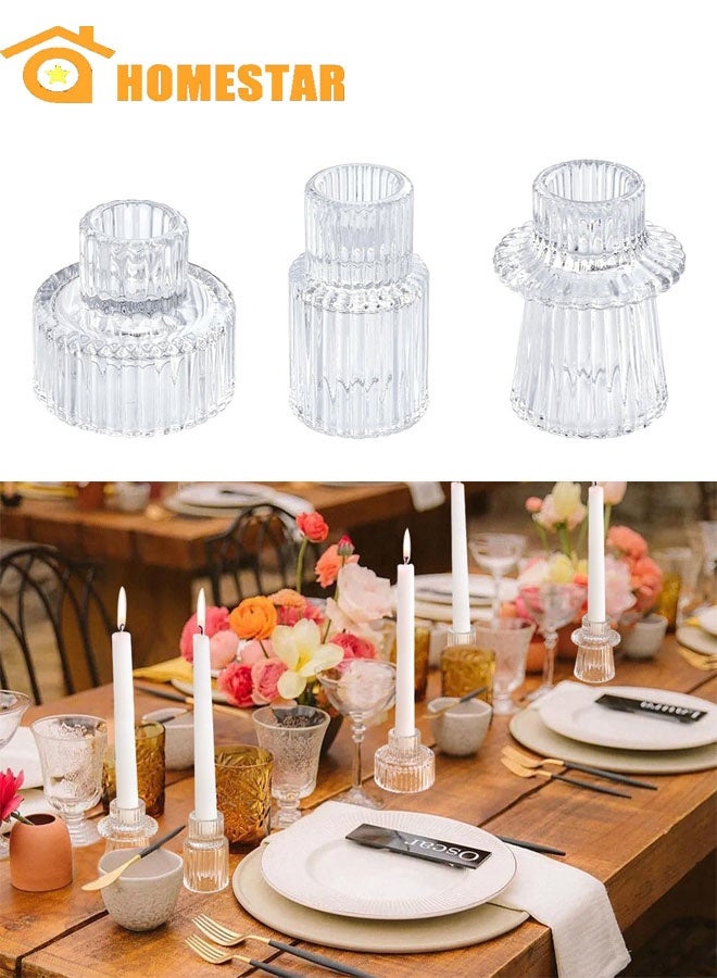 HOMESTAR 3 Pcs Glass Candlestick Holders, Tealight Candle Holders for Table Centerpieces, Wedding Decor and Dinner Party, Clear - Image 1
