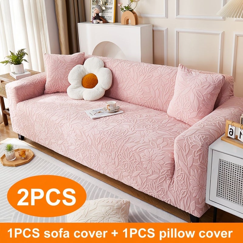 2 Pcs Blue Two Seater Plush Soft Thickened Stretch Universal Full Cover Sofa Slipcover All Season Cat Scratch And Dust Proof Sofa Cover Holiday Home Decor Includes One Sofa Slipcover And One Pillowcase 17 72 X 17 72 Inches - Image 1
