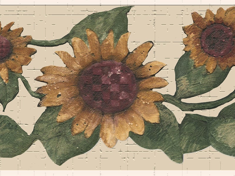 Dundee Deco Wallpaper Border Peel and Stick DDAZBD9206 Floral Yellow Green Sunflowers Wall Border Retro Design 15 ft x 7 in 457m x 1778cm Self Adhesive