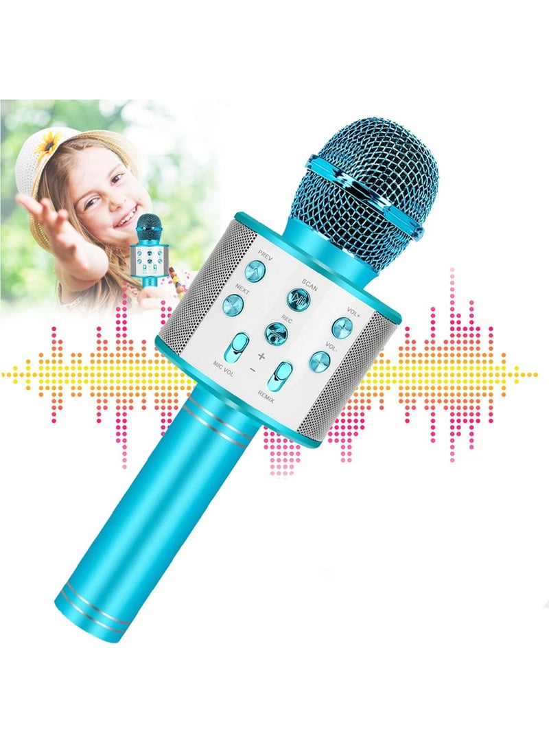 Portable Handheld Karaoke Microphone, Wireless Bluetooth Microphone for Kids, Fun Toy for Family Party Birthday Blue - Image 1