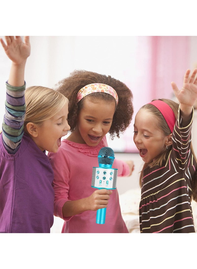 Portable Handheld Karaoke Microphone, Wireless Bluetooth Microphone for Kids, Fun Toy for Family Party Birthday Blue - Image 2