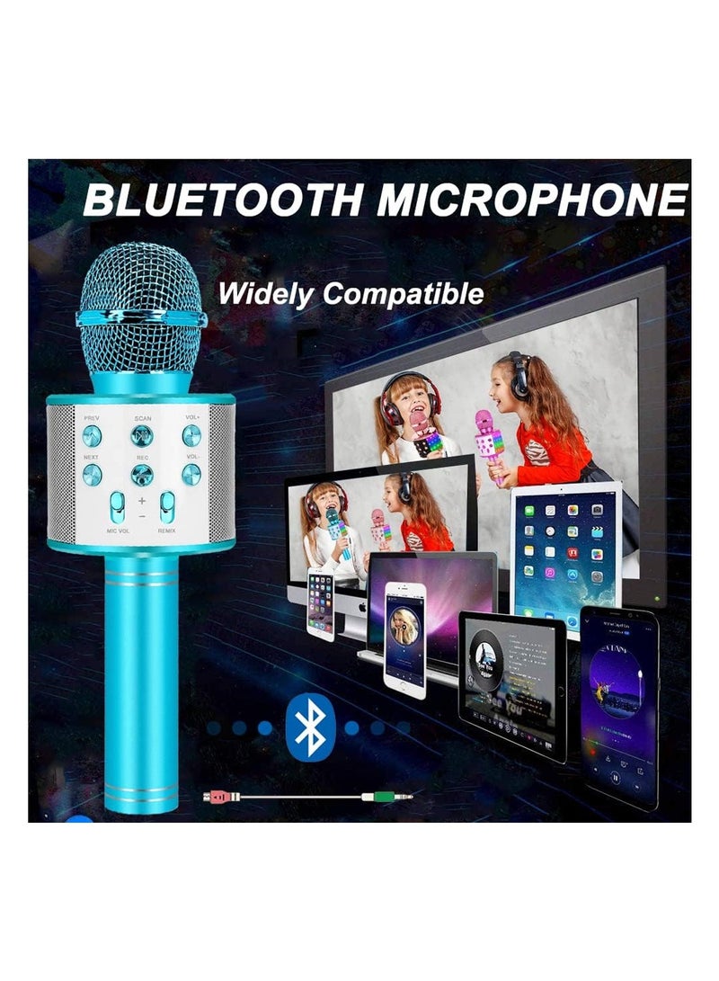 Portable Handheld Karaoke Microphone, Wireless Bluetooth Microphone for Kids, Fun Toy for Family Party Birthday Blue - Image 3
