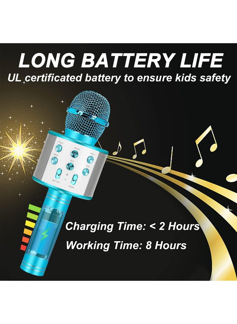 Portable Handheld Karaoke Microphone, Wireless Bluetooth Microphone for Kids, Fun Toy for Family Party Birthday Blue - Image 4