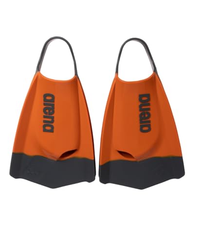 Arena Unisex Adult Powerfin Pro II Swim Training Fins Men and Women Silicone Short Blade Flippers Left/Right Customized, Texas Orange/Gray, Size 4.5-5.5 - Image 1