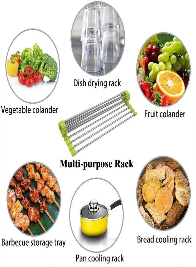 pepplo® Dish Drying Rack 18.5" x 8", Over Sink Roll Up Large Dish Drainers Rack, Multipurpose Foldable Kitchen Sink Rack Mat Stainless Steel s for Dishes, Cups, Fruits Vegetables (Green) - Image 5