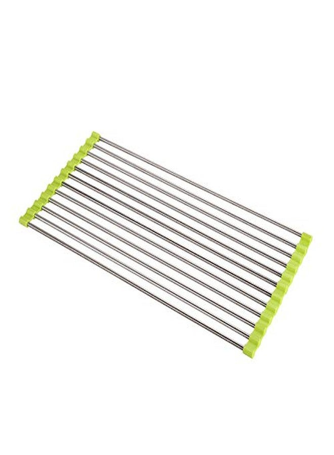 pepplo® Dish Drying Rack 18.5" x 8", Over Sink Roll Up Large Dish Drainers Rack, Multipurpose Foldable Kitchen Sink Rack Mat Stainless Steel s for Dishes, Cups, Fruits Vegetables (Green) - Image 1