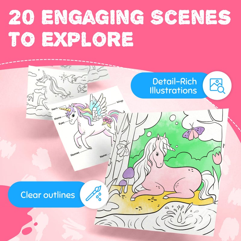 JoyCat Find & Color Paint with Water Coloring Books for Toddlers, Educational Seek and Find, No Mess Art & Craft Toy, Fun Learning Activity for Kids Ages 3-5 4-8, Easter Gifts for Kids (Magical Pony) - Image 5