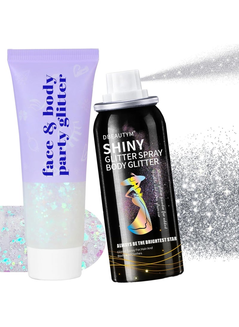 DBEAUTYM Body Glitter, Body Glitter Spray for Hair and Body,Clothes, Long-Lasting Hair Glitter Body Shimmer Glitter Spray for Stage, Concerts, Music Festival Rave Accessories,Shiny Body Spray for Women and Men 