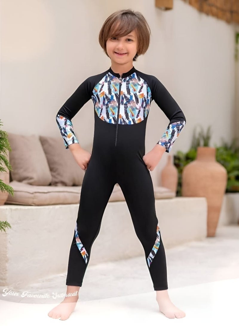Generic Kids' Sun Protection Swimsuit - One Piece, Long Sleeves and Long Pants - Image 1