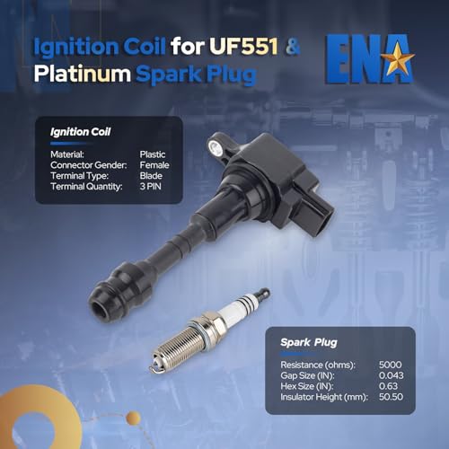 ENA مجموعة ENA من 8 حزم لفائف الإشعال مع شمعات الإشعال متوافقة مع إنفينيتي نيسان 2007-2015 أرمادا، 2012-2017 NV2500 NV3500، 2008-2012 باثفايندر، 08-15 TITAN، 07-2010 QX56 5.6L V8 تناسب UF551 - Image 2