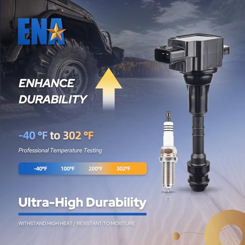 ENA مجموعة ENA من 8 حزم لفائف الإشعال مع شمعات الإشعال متوافقة مع إنفينيتي نيسان 2007-2015 أرمادا، 2012-2017 NV2500 NV3500، 2008-2012 باثفايندر، 08-15 TITAN، 07-2010 QX56 5.6L V8 تناسب UF551 - Image 3