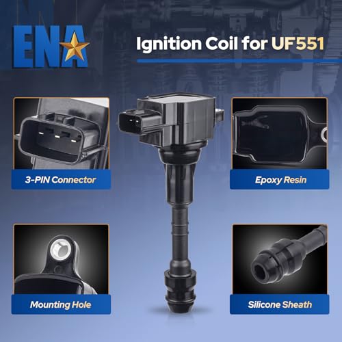 ENA مجموعة ENA من 8 حزم لفائف الإشعال مع شمعات الإشعال متوافقة مع إنفينيتي نيسان 2007-2015 أرمادا، 2012-2017 NV2500 NV3500، 2008-2012 باثفايندر، 08-15 TITAN، 07-2010 QX56 5.6L V8 تناسب UF551 - Image 4