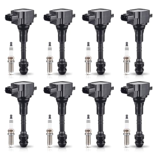 ENA مجموعة ENA من 8 حزم لفائف الإشعال مع شمعات الإشعال متوافقة مع إنفينيتي نيسان 2007-2015 أرمادا، 2012-2017 NV2500 NV3500، 2008-2012 باثفايندر، 08-15 TITAN، 07-2010 QX56 5.6L V8 تناسب UF551 - Image 1