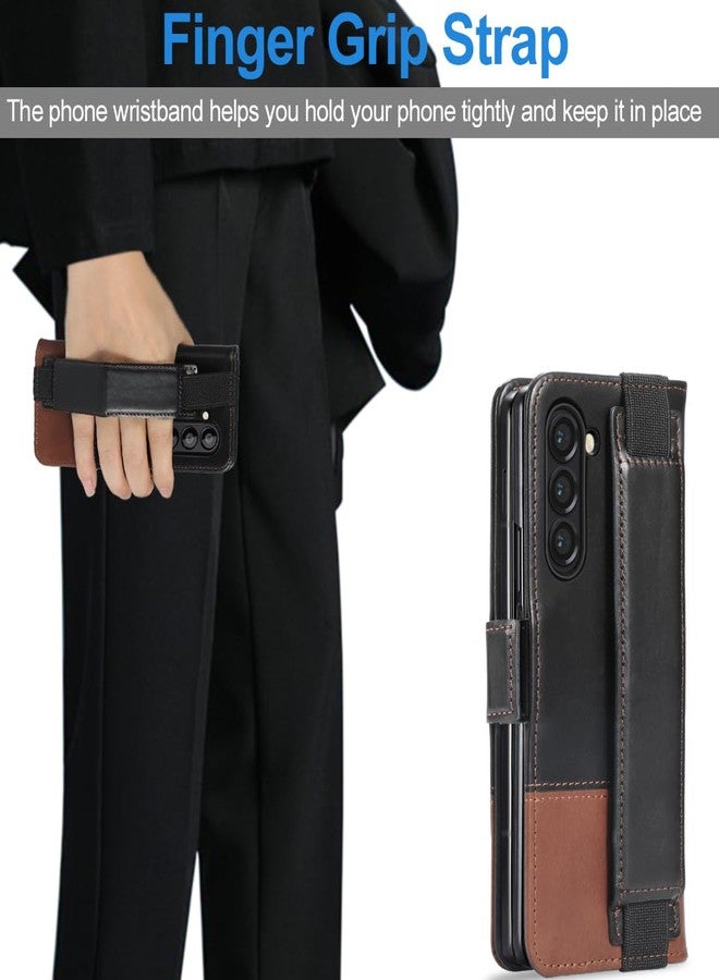 كيزي هوم جراب KEZiHOME لهاتف Galaxy Z Fold 5، جراب محفظة من الجلد الطبيعي [حجب RFID] مع فتحات للبطاقات وحامل وغطاء حماية مقاوم للصدمات قابل للطي، متوافق مع Samsung Galaxy Z Fold 5 (أسود/بني) - Image 5
