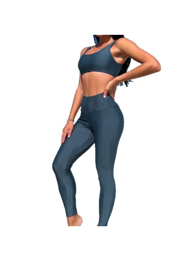 مجموعة ثلاثية قطع من ملابس السباحة المرنة لحماية المرأة من الشمس - Image 4