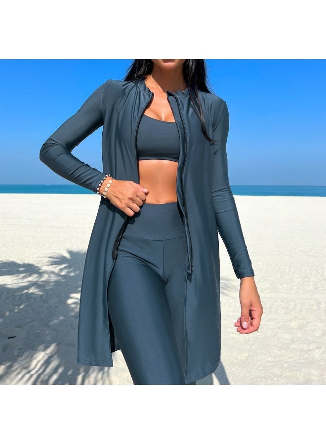 مجموعة ثلاثية قطع من ملابس السباحة المرنة لحماية المرأة من الشمس - Image 3