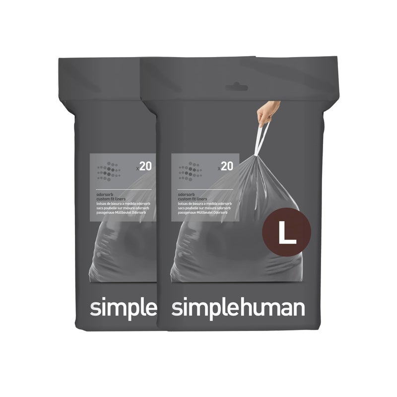 simplehuman Code L 40 Count  Genuine Custom Fit Liners  Drawstring Trash Bags in Dispenser Packs  18 Liter / 4.7 Gallon - Image 1
