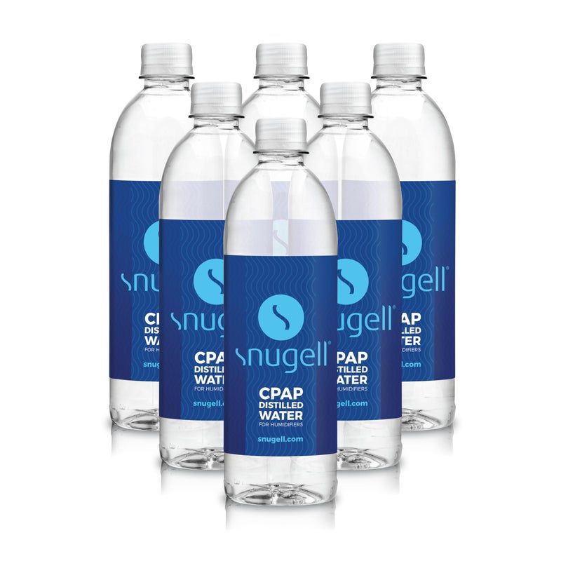 Snugell Travel Size Bottled Distilled Water for CPAP Machines, (6-Pack, 20oz Each) â€“ Up to 12-Day Supply â€“ Multi-Use, Travel-Friendly, Clean, Made in USA - Image 1