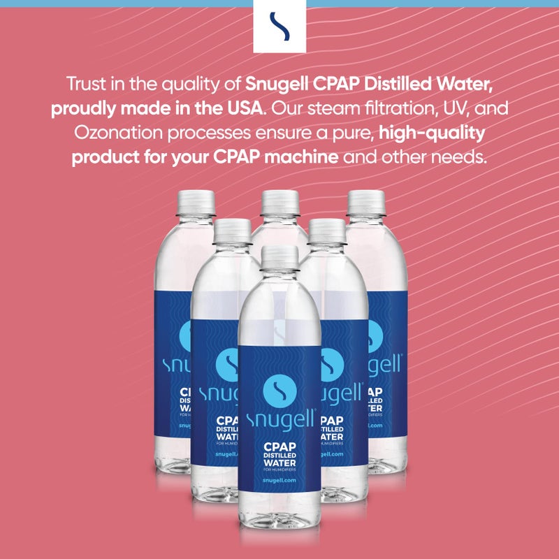 Snugell Travel Size Bottled Distilled Water for CPAP Machines, (6-Pack, 20oz Each) â€“ Up to 12-Day Supply â€“ Multi-Use, Travel-Friendly, Clean, Made in USA - Image 5