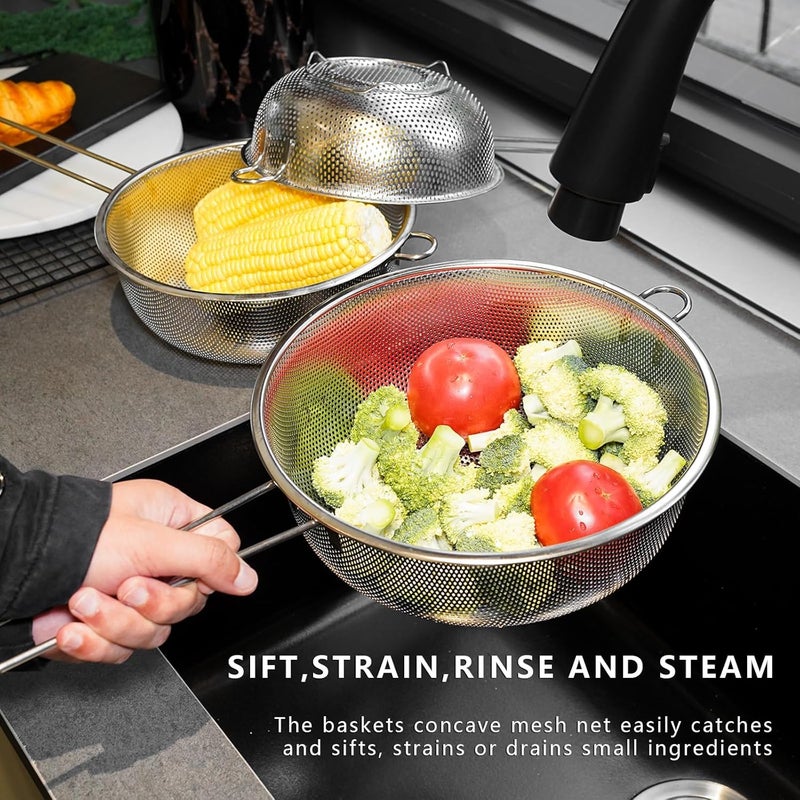 KASTWAVE Strainer with Long Handle, Round Kitchen Strainer, Mesh Strainer Pot, Strainer Skimmer in Stainless Steel, Easy to Clean, Rust Resistant, Sieve for Food, Tea, Rice, Oil, Noodles, Fruits and Vegetables - Image 4