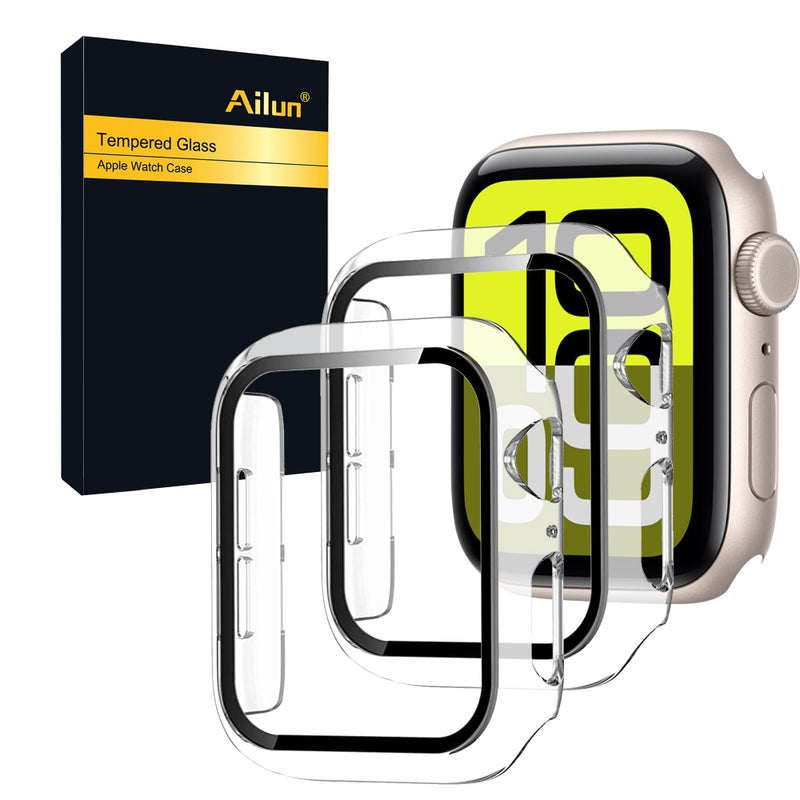 Ailun for Apple Watch SE 3/SE 2023/Series 6/5/4/SE Screen Protector [44mm], Ultra-Thin Hard PC Case Built in Tempered Glass for iWatch, Shockproof Cover with Button [2 Pack][Clear] - Image 1