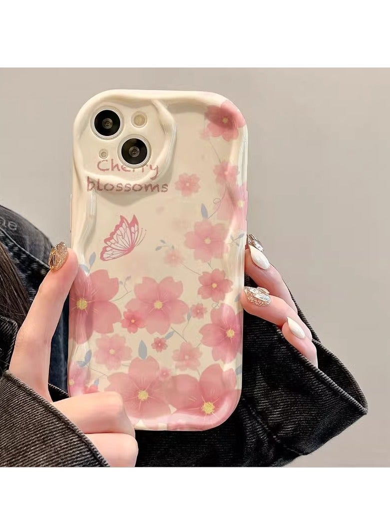 NIBEMINENT White Flower Butterfly Protective TPU Case Cover For iPhone 14 Pro Max