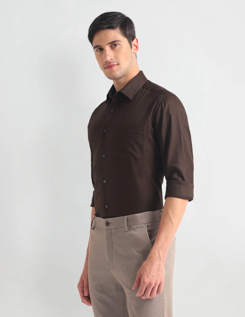 Arrow Brown Pure Cotton Slim Fit Shirt for Men | Best Price UAE