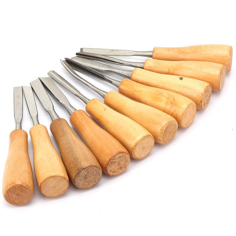 Wood Carving Tools Set 10Pcs High Hardness Wood Handle Chisel Knife Kit Woodworking Hand Tool - Image 3