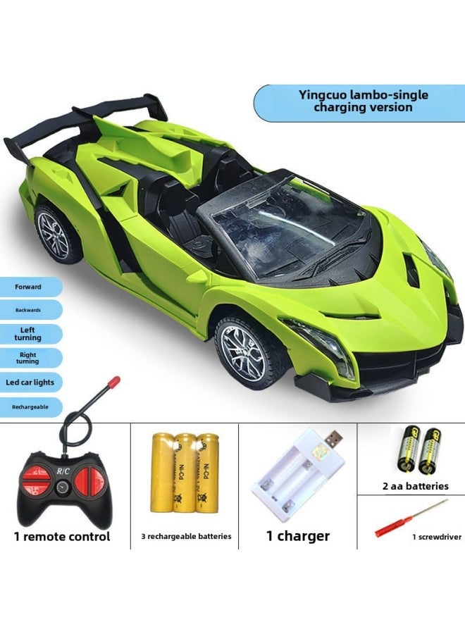 Remote Control Car Children's Toy Car Rechargeable Boy's Remote Control Car Drift Racing Car Kids Electric Car Toy-Color:Convertible-lambo Green + Led Front Light-Scale:Three-rechargeable Version (3 Sets Of Rechargeable Batteries + 2 Chargers)