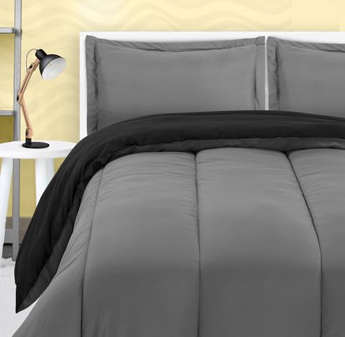 Utopia Bedding Utopia Bedding All Season Reversible Black and Grey Comforter Set with 2 Pillow Cases 3 Piece Soft Brushed Microfiber Kids Bedding Set for BoysGirls Machine Washable Twin