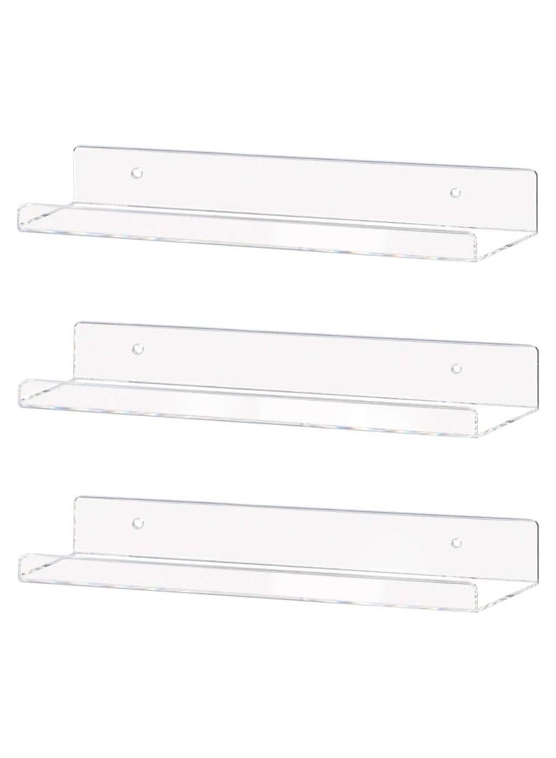 Weiai Clear Acrylic Shelf 15" Invisible Floating Wall Ledge Bookshelf, Kids Book Display Shelves Wall Mounted (15 Inch 3Pack) - Image 1