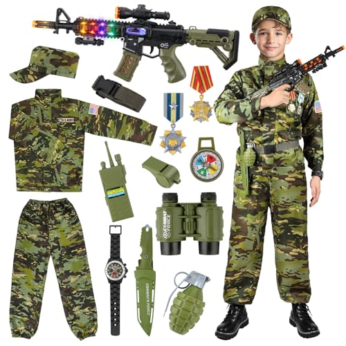 Metemot Kids Army Costume for Boys Military Army Costume with Army Toys Solider Boy Dress up Halloween Costumes for Boys - Image 1