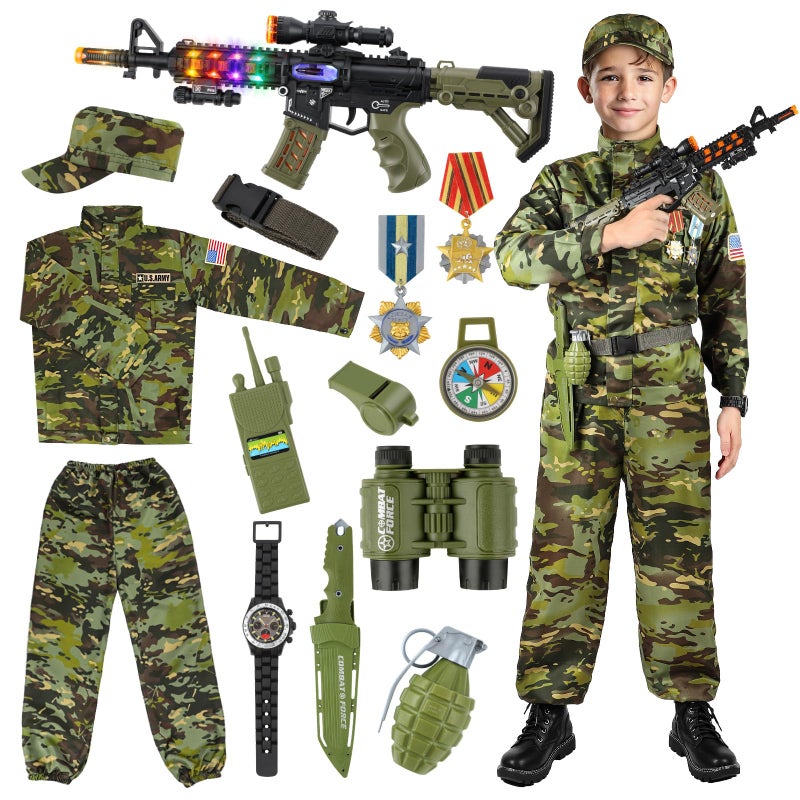 Metemot Kids Army Costume for Boys Military Army Costume with Army Toys Solider Boy Dress up Halloween Costumes for Boys - Image 2