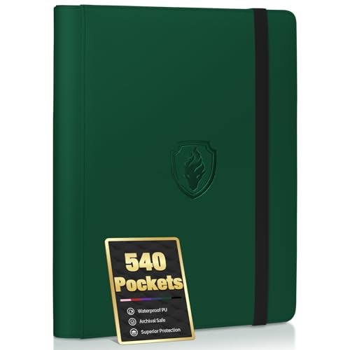 Fabmaker Premium 9 Pocket Card Binder for 540 Cards Fabmaker PU Cover Trading Card Binder Sturdy Card Collection Album Sleek Card Holder Folders for Game Cards Sports Cards Dark Green - Image 1