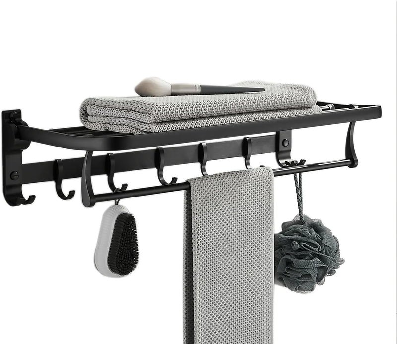 Luxury Bathroom Accessories Set - Customized and Shape (Folding Towel Bar, 304 Stainless Steel Wall Mounted Bathroom Shelves (Size:60cm Length) - Black) - Image 1
