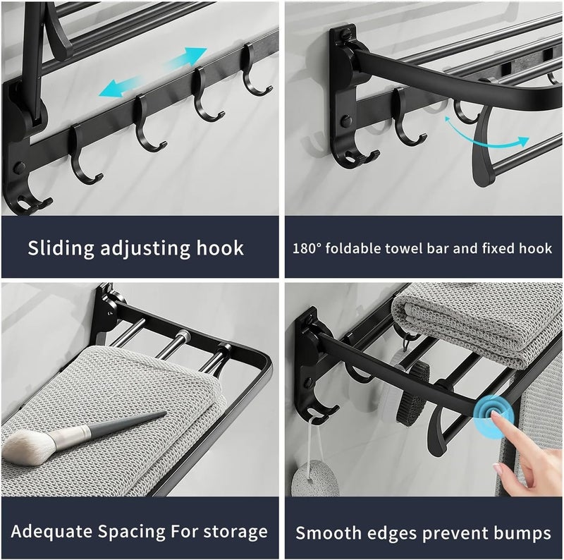 Luxury Bathroom Accessories Set - Customized and Shape (Folding Towel Bar, 304 Stainless Steel Wall Mounted Bathroom Shelves (Size:60cm Length) - Black) - Image 3