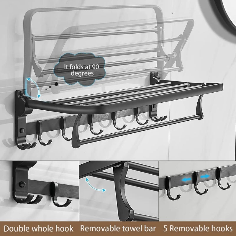 Luxury Bathroom Accessories Set - Customized and Shape (Folding Towel Bar, 304 Stainless Steel Wall Mounted Bathroom Shelves (Size:60cm Length) - Black) - Image 2