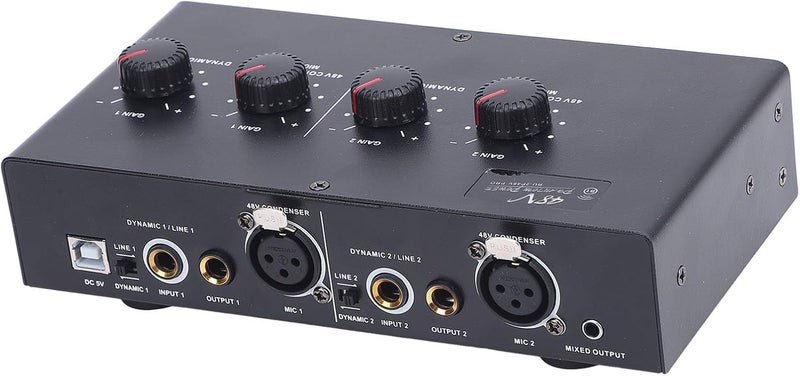 LiebeWH Microphone Amplifier, 48V Phantom Power Supply, 2 Channel Input Output for Condenser Mic, Dynamic Mic, Guitar, Lossless Amplification, Device Compatibility, BT Accompaniment, - Image 4