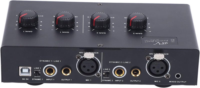 LiebeWH Microphone Amplifier, 48V Phantom Power Supply, 2 Channel Input Output for Condenser Mic, Dynamic Mic, Guitar, Lossless Amplification, Device Compatibility, BT Accompaniment, - Image 1