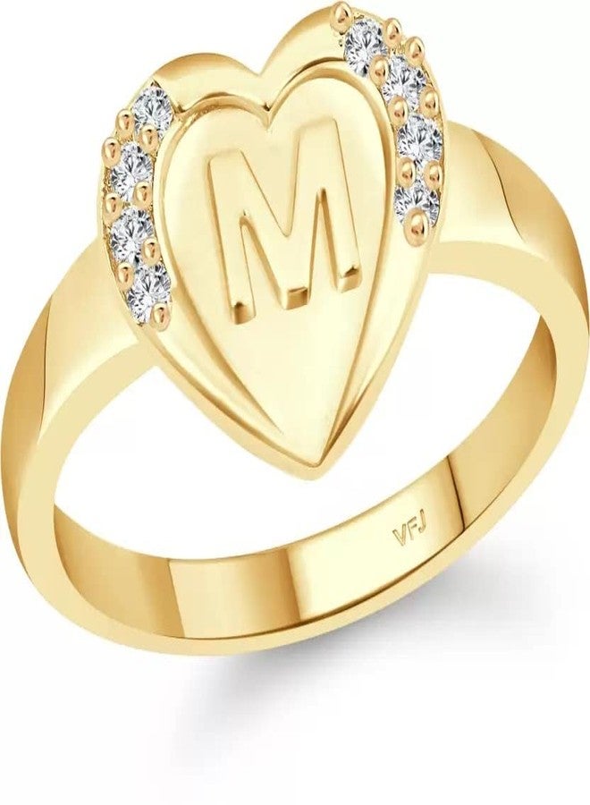 Vighnaharta valentine day gift valentineday gift for her gift for him gift for women gift for men cz alloy Gold plated Valentine collection Initial '' M '' Letter in heart ring alphabet collection for women and Girls