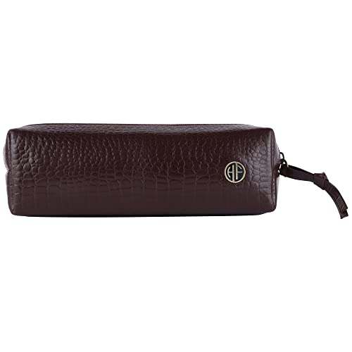 HAMMONDS FLYCATCHER Leather Utility Pouch - Multi-Use Genuine Leather Pencil Case, Cosmetic, Stationery, Coin & Makeup Brush Pouch for Women & Men - School & Office Organizer - Croc Redwood - Image 2