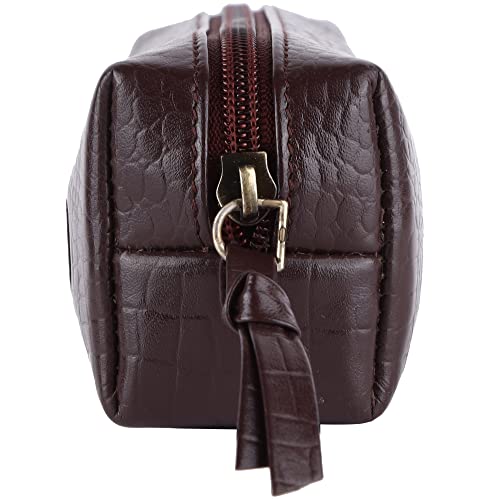 HAMMONDS FLYCATCHER Leather Utility Pouch - Multi-Use Genuine Leather Pencil Case, Cosmetic, Stationery, Coin & Makeup Brush Pouch for Women & Men - School & Office Organizer - Croc Redwood - Image 3